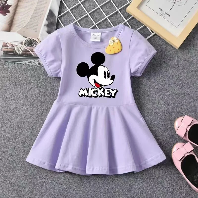 Summer Baby Girl Dress Cartoon Minnie Mini Mickey Mouse Print Cotton Casual Short Sleeve Children Clothes Kid Princess Party Top