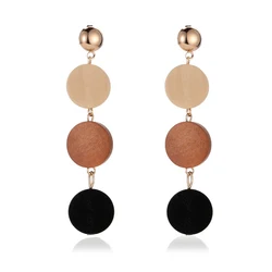 Fashion Gold Silver Plated Geometric Big Circle Clip on Earrings for Women Colorful Wooden Beads Non Pierced Ear Clip Jewelry