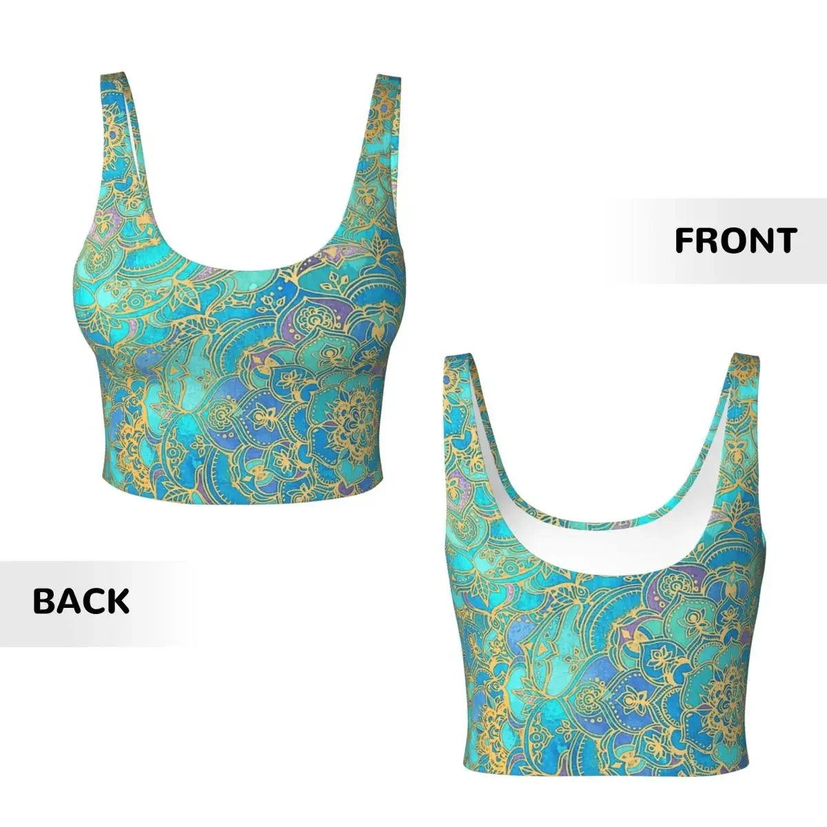 Custom Sapphire & Jade Stained Glass Mandalas Women Sports Vest Bra Gym Workout High Impact Yoga Crop Tank Tops