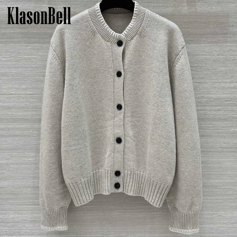 

8.24 KlasonBell Women Classic Hand Stitched Embroidery Decoration Wool Cashmere Knit Simple Loose O-Neck Single Breasted Coat