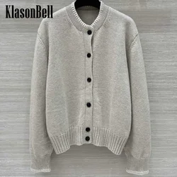 8.24 KlasonBell Women Classic Hand Stitched Embroidery Decoration Wool Cashmere Knit Simple Loose O-Neck Single Breasted Coat