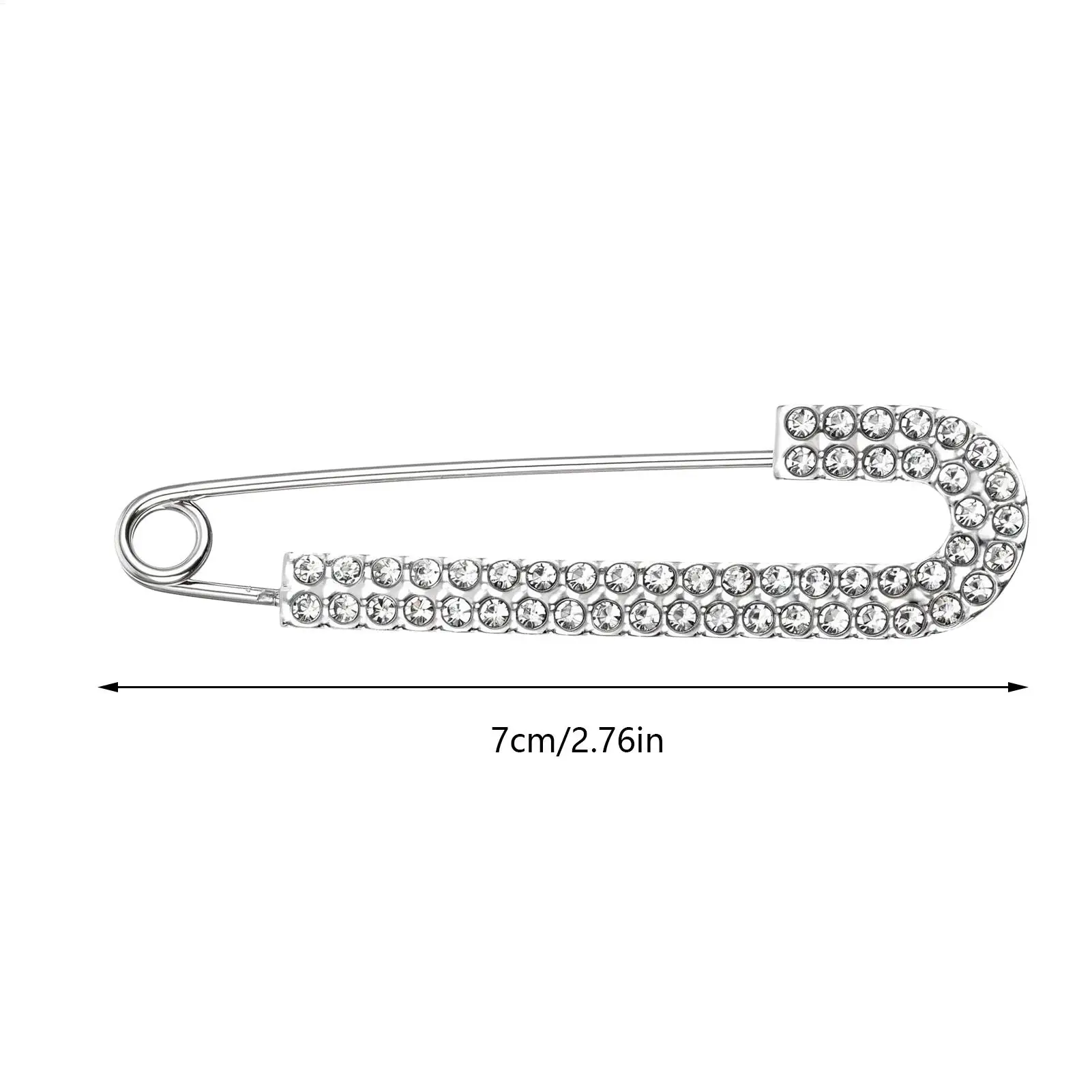 Silver Tone Rhinestone Safety Pin Silver Buckle Jewelry Large Brooch Luxurious Safety Clothing Pin for Scarf Women Shiny Fashion view 5