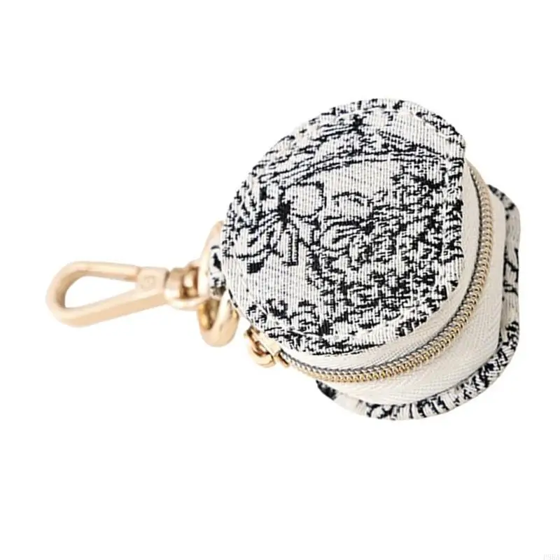 P88A Mini Keychain Jewelry Box مع Zipper Closure Pu Leather Ring Keyring