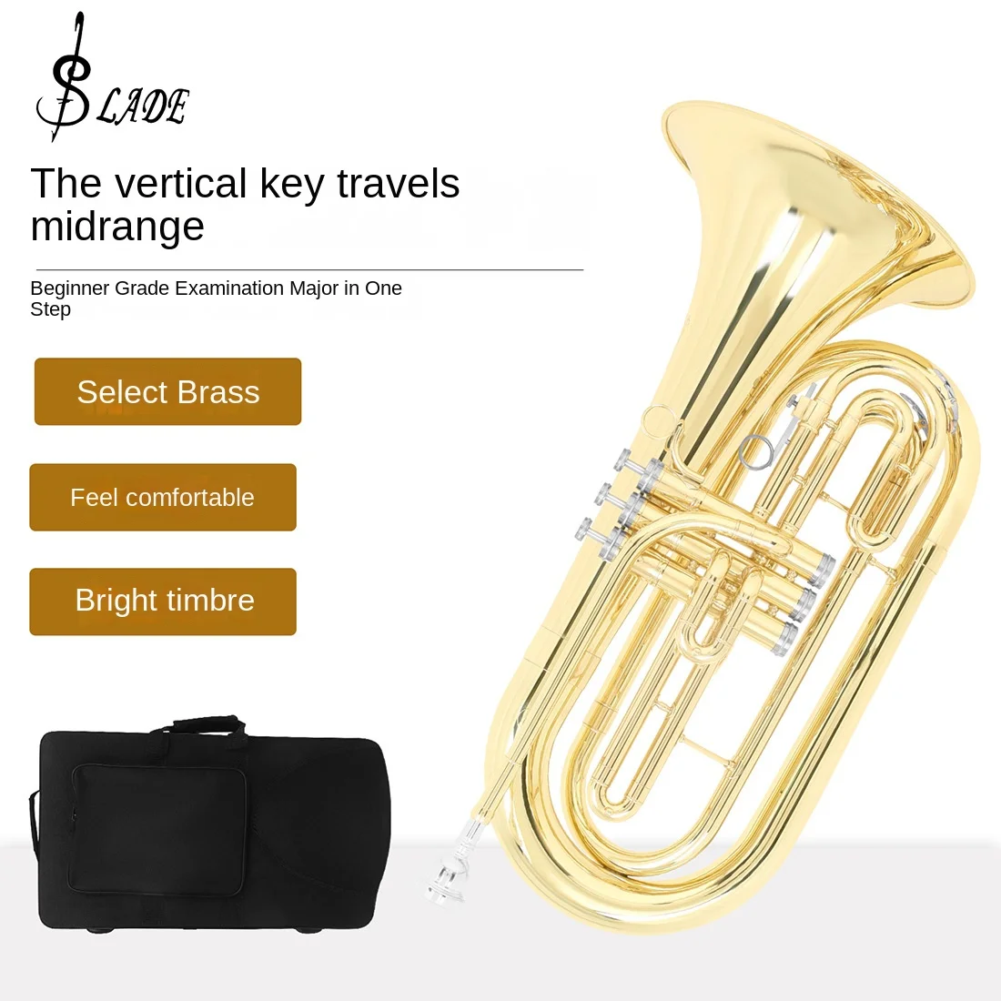 

Professional for SLADE Adult Tenor Horn for Marching Band Bb Tone Gold Lacquer Brass Material Lowering Vertical Key