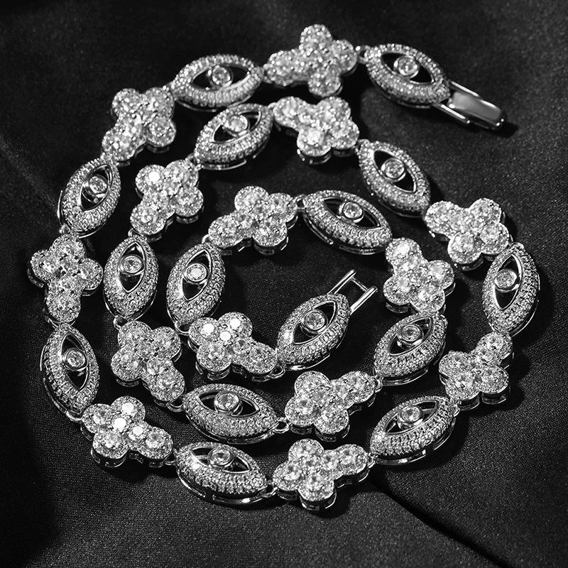 

Hip Hop 5A+ CZ Stone Bling Iced Out Eyes and Cross Link Chain Bracelet Necklace forMen Rapper Jewlery Drop Shipping