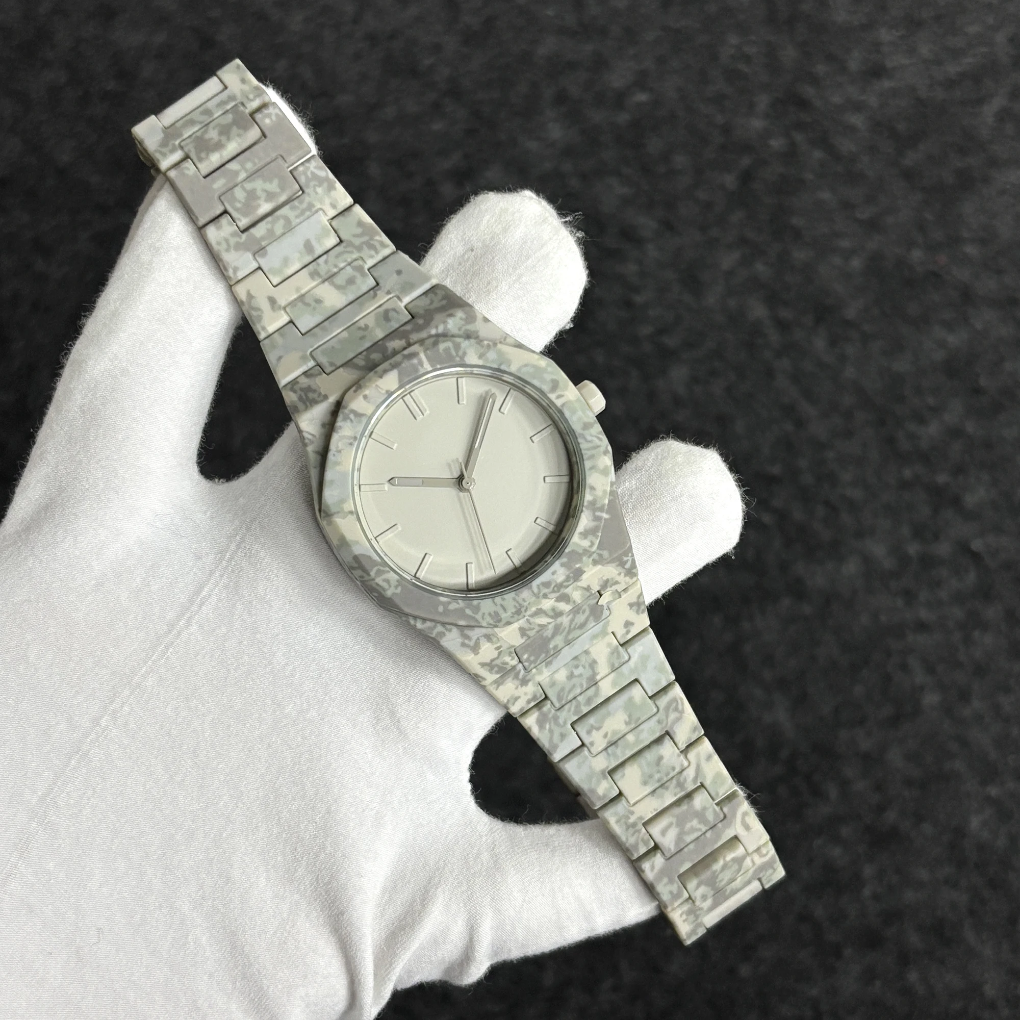 Novo relógio camuflado de policarbonato masculino casual esportivo design camuflado conjunto de relógio de quartzo