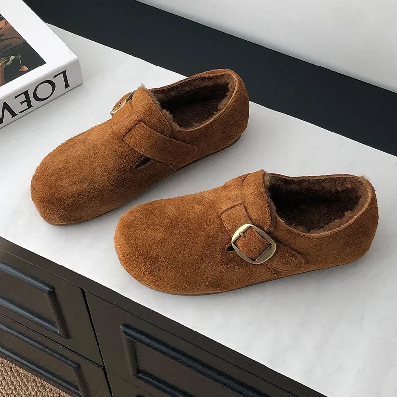 

Женские лоферы на плоской подошве, модная повседневная спортивная обувь на меху, теплые уютные зимние ботинки, новинка 2023 года, платье, короткие плюшевые зимние ботинки Botas Mujer