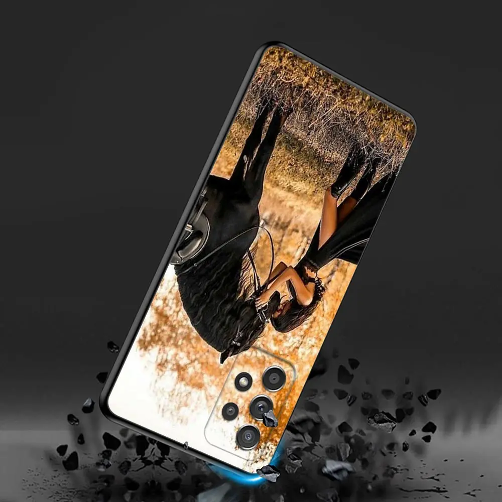 Cavalo menina animal cavalos pretos caso para samsung galaxy a56 a55 a36 a26 a16 a54 a52 a72 a35 a34 a25 a21s a14 a06 capa de telefone macio
