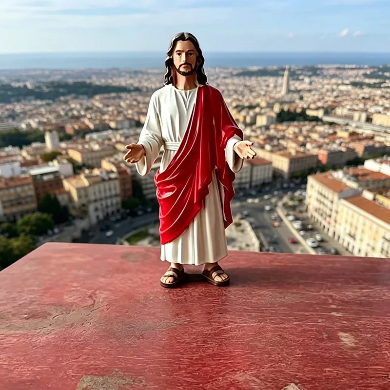 Mini Jesus Statue Sculpture, Hand-Painted Resin Christian Figure, Religious Gift for Easter, Baptism & Home Desktop Decor ﻿