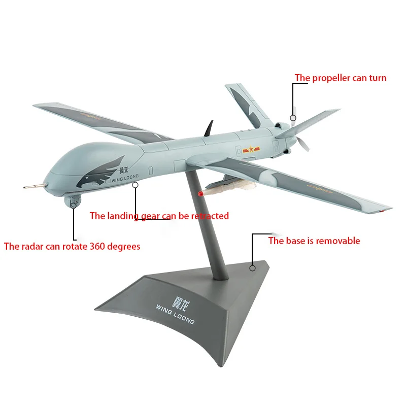 1:26 Scale Wing-loong UAV Simulation Alloy Airplane Model Military Militarized Combat Aircraft Collection Toy Gift