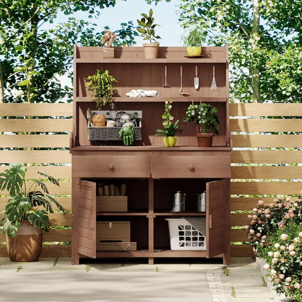 

Садовый горшок из дерева ялы с местом для хранения, полкой и ящиком, коричневый