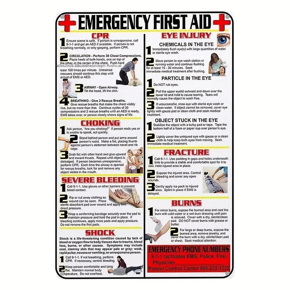 Complete Emergency First Aid Guide Metal Tin Sign - Uv Printing, Durable Wall Art Decoration, Indoor and Outdoor Decoration, 1 Piece, Wall Art