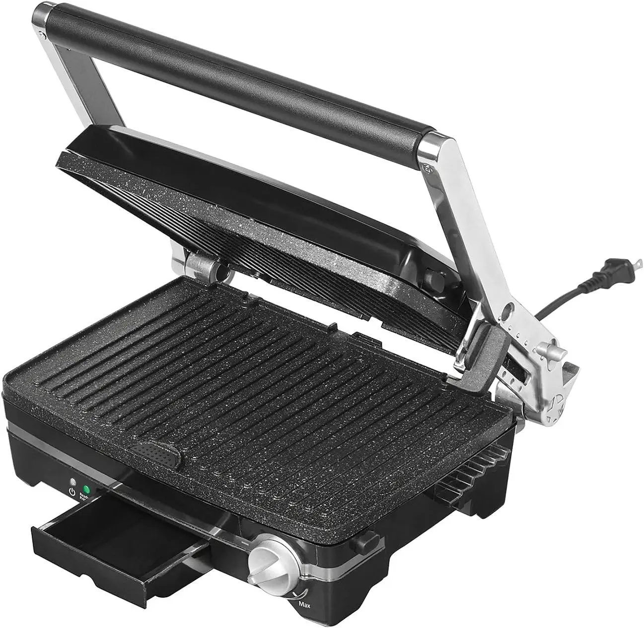 Rock durable nonstick panini press, reversible dual plates, full 180° open adjustable temperature