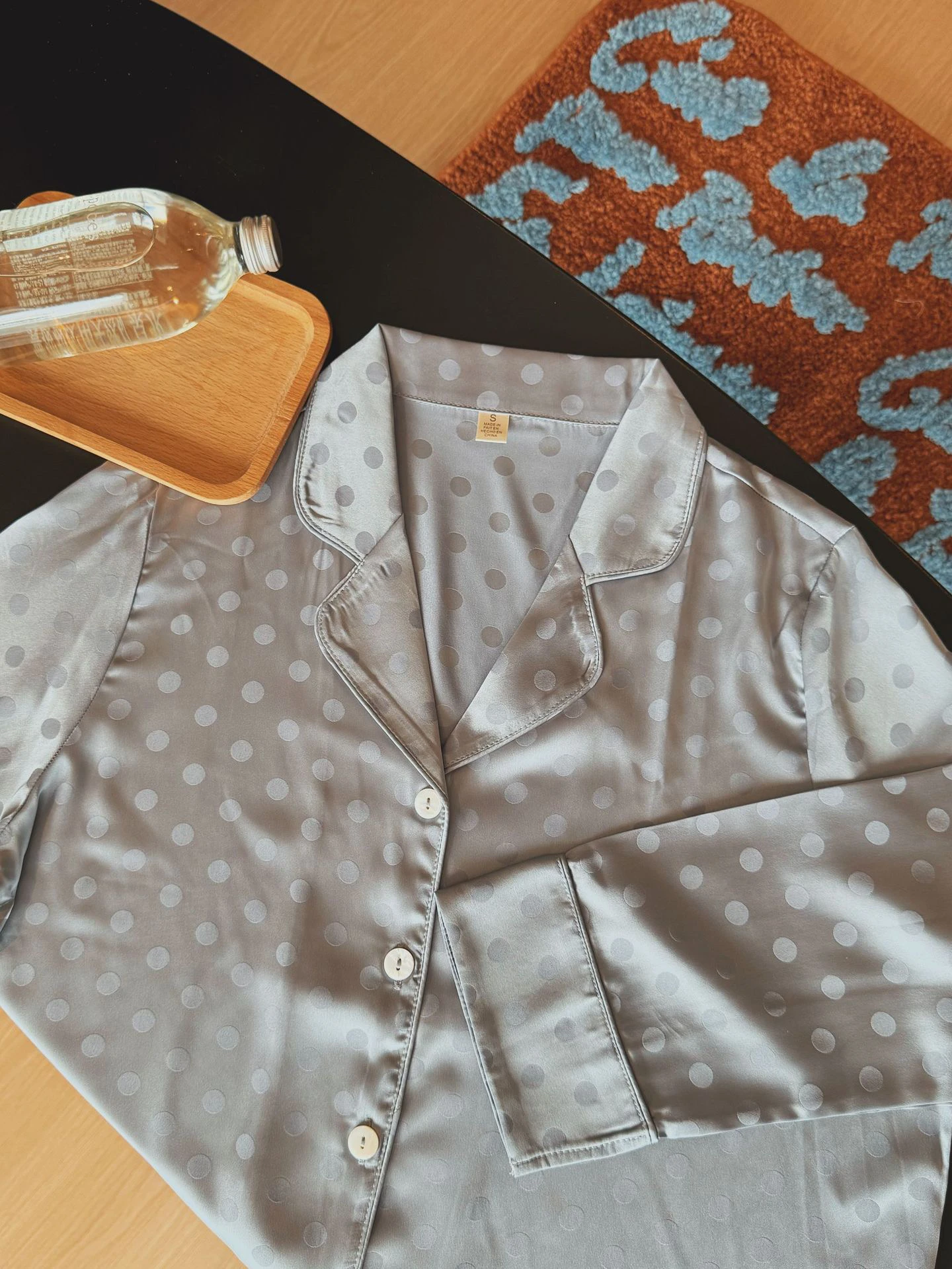 

Blue Polka Dot Silk Sleepwear Women's Spring Autumn Home Clothes Long Sleeve Leisure Suit Thin Fabric Polka Dot Pattern