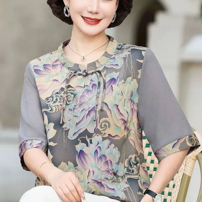 Women's Peony Print Mandarin C - Embroidery On Shirt review and price