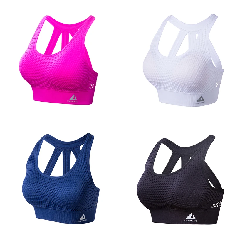 Women Shockproof Gathered Breathable Sports Underwear Running Workout Beauty Back Yoga Bra Fintess Gym Push UP Exercise Tops