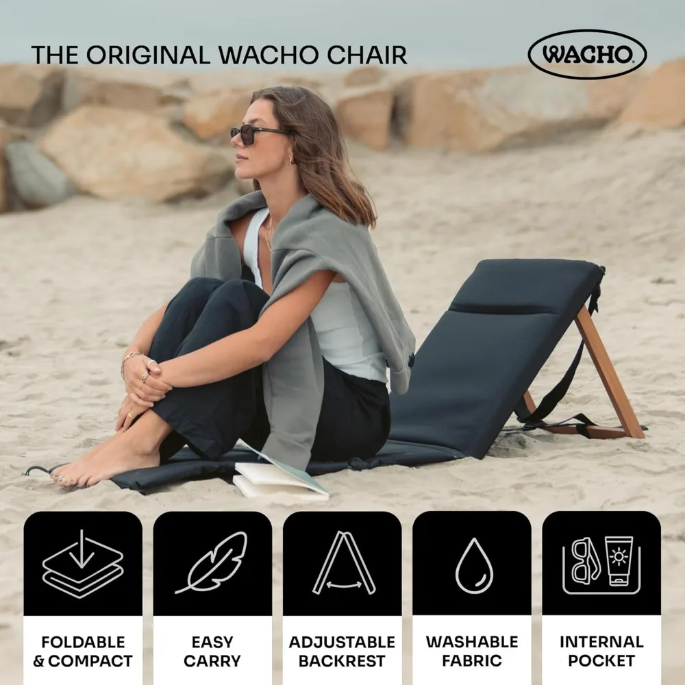 كرسي شاطئ مستلق خفيف الوزن مع مسند ظهر خشبي قابل للتعديل، وحشوة إسفنجية، ومواد معاد تدويرها مقاومة للماء #3