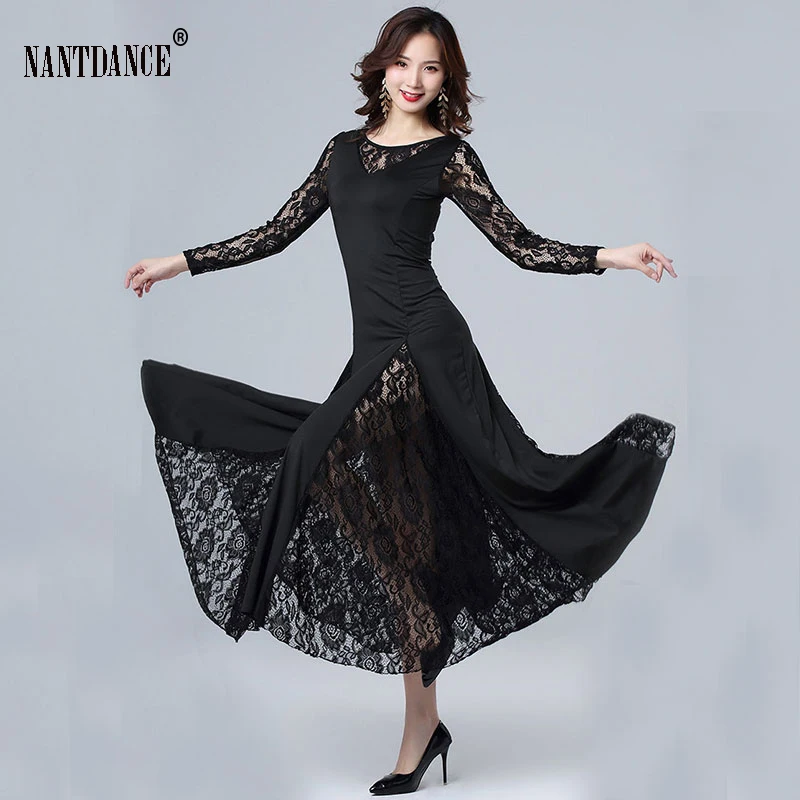 Standard Ballroom Dance Dresses Waltz Costumes Lace Sleeve Flamenco Dancing Dress Women Stage Waltz Dress Tango Dance Wear