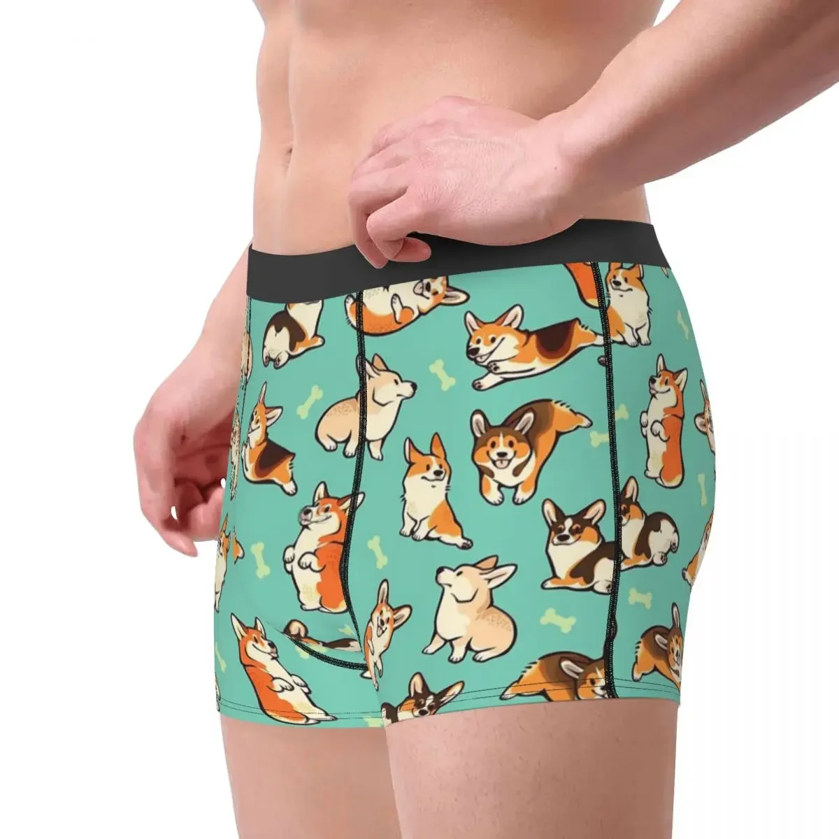 Men's Jolly Corgis In Green Underwear Fashion Boxer Shorts Panties Homme Breathbale Underpants Plus Size