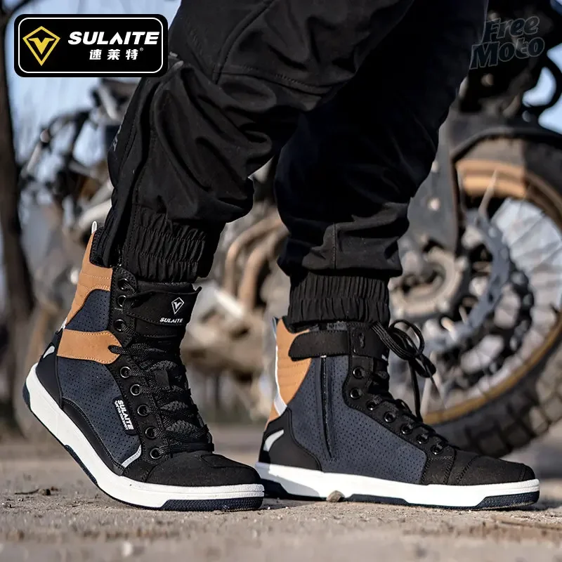 SULAITE Men Motorcycle Boots 4 Seasons Anti‑fall Anti‑slip Reflective Motocross Off‑road Casual Motorbike Riding Shoes B1