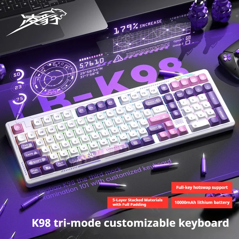 

AULA Lingbao K98 Wireless Bluetooth Mechanical Keyboard Side Carved E-Sports Game Computer Office Customized Special Keyboard