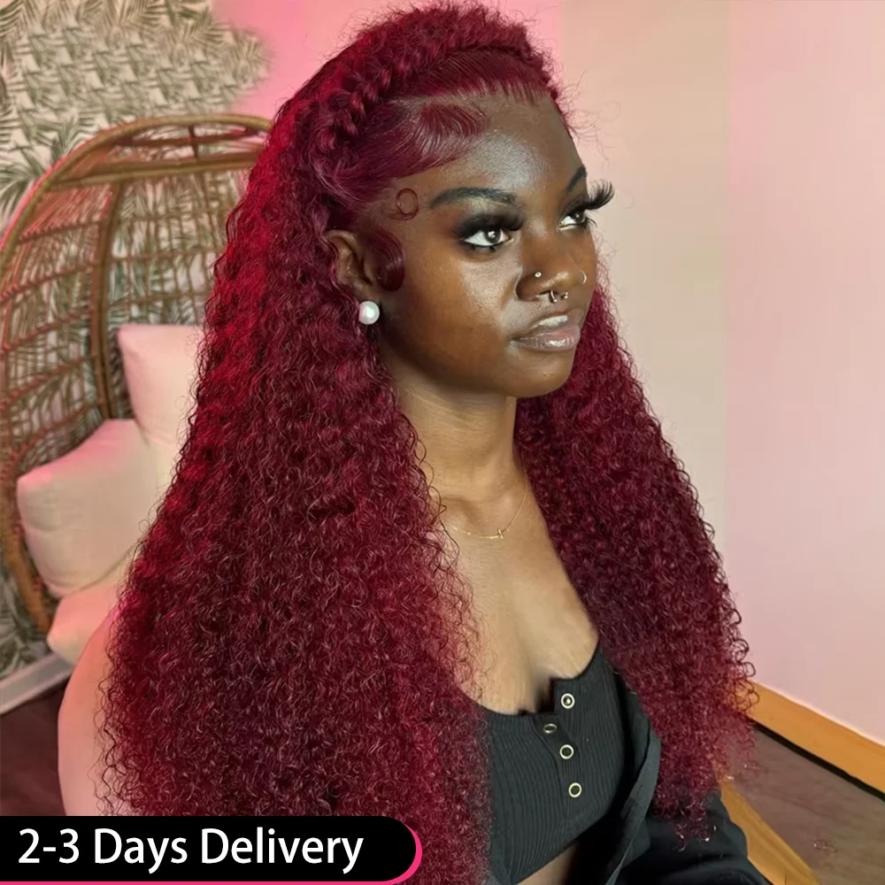 

Red Curly Wigs 99J Burgundy 13X4 13X6 Transparent Hd Lace Frontal Human Hair Wig 300 Density 30 40 Inch Deep Wave Frontal Wig