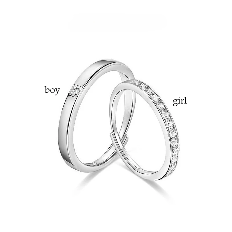 

Простые обручальные кольца с бриллиантами | Серебряные регулируемые кольца для пар, набор для повседневного ношения, подарок на годовщину