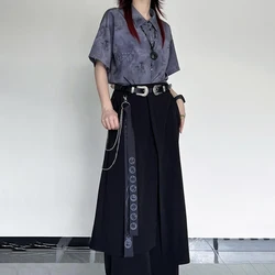 Gothic Dark Style Culottes Ribbon Decoration Layered Hakama Genderless Streetwear Fashion Stitching Samurai Pants Unisex