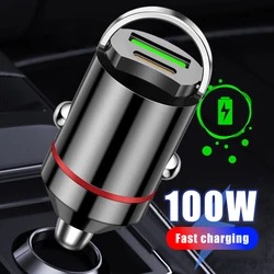 Nuevo cargador de anillo de tracción para coche de 100W, Mini cargador rápido oculto PD30W, cargador de coche multifunción, adaptador de carga rápida, puerto USB Dual