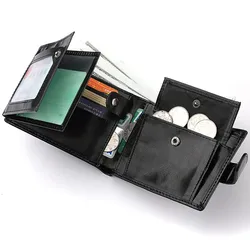 Short Leather Wallet with Thin Buckle for Men, Business Coin Purse, Zipper, England Style, 2024