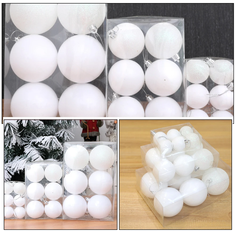 

6 Pcs Christmas Decoration Balls White Plastic Ornaments for Xmas Tree Hanging Party Supplies Festive Decorations Holiday Props