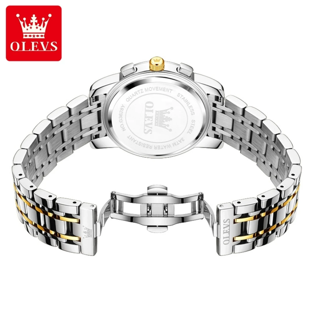 OLEVS-Montre-bracelet à quartz en acier inoxydable, bracelet de montre à cadran rond, phase de lune Shoous, petite seconde, cadeau de mode, 3628
