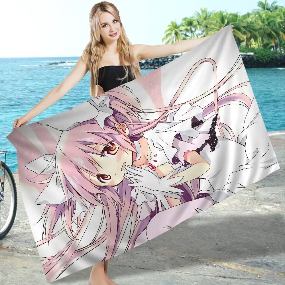 Anime Puella Magi Madoka Magica Microfiber Blanket Quick Drying Beach Towels Oversized Printing Absorbent Pool Towel Blanket