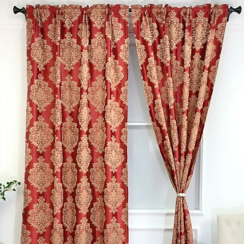 

European Red Embroidered Fabric Curtains for Living Room and Bedroom Blackout Wedding Decoration Curtain Finished Customization