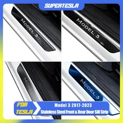 2023 For Model 3 Door Sill Decoration Wrap Cover For Tesla Model 3 2022 Accessories Carbon Fiber Protective Strip 2021-2017