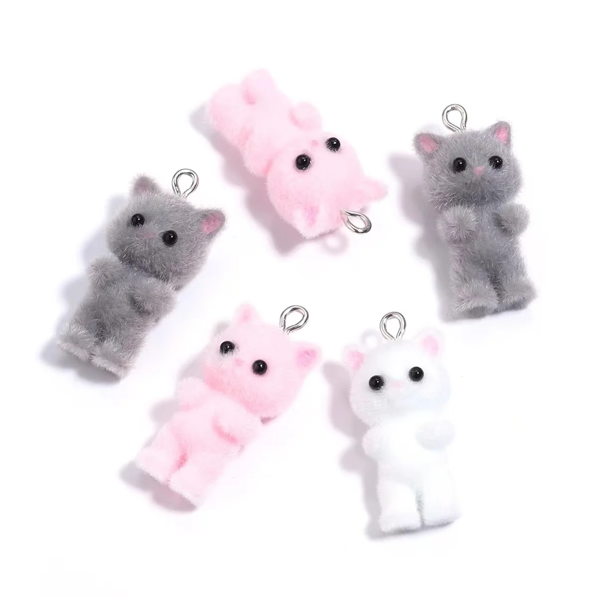 3D Fluffy reunindo pingente de gato, encantos animais adoráveis, jóias DIY, colar chaveiro, brinco, fazer acessórios, 30pcs