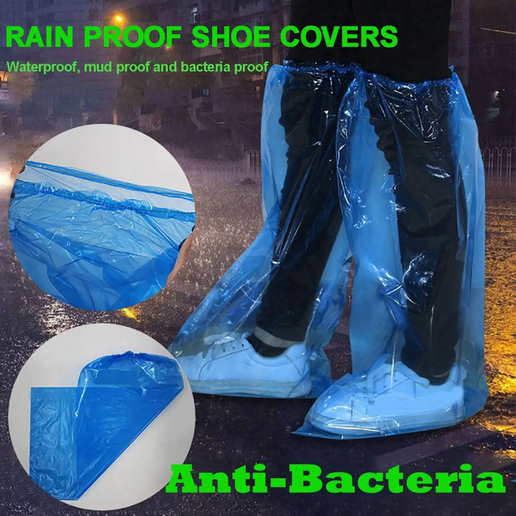 

CYGJ-50 Pairs Waterproof Thick Plastic Disposable Rain Shoe Covers High-Top Anti-Slip For Women Men