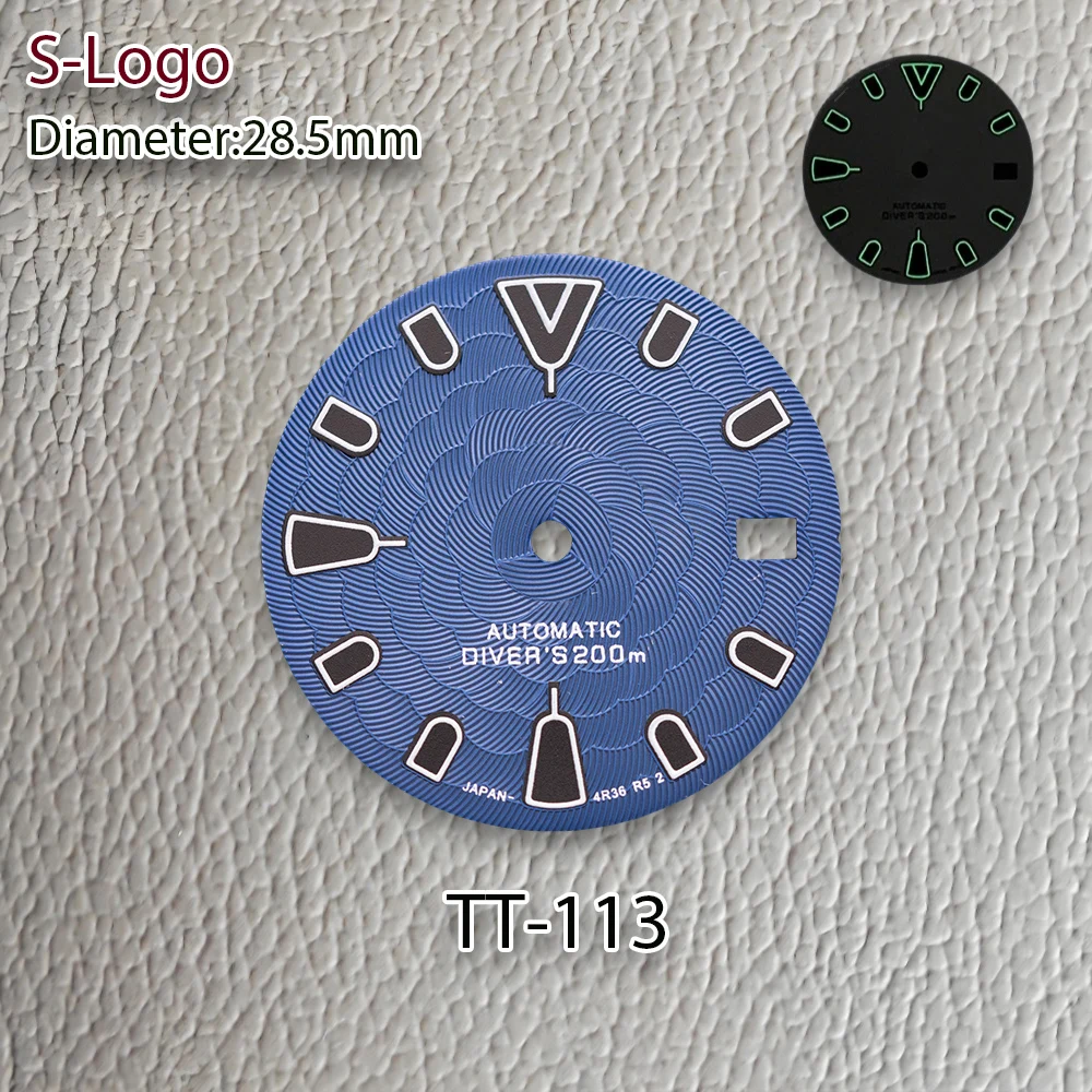 جديد 28.5 مللي متر S شعار غواص الأزرق الهاتفي صالح NH35/NH36/4R/7S حركة الأخضر مضيئة لوتس زهرة ساعة تعديل الملحقات