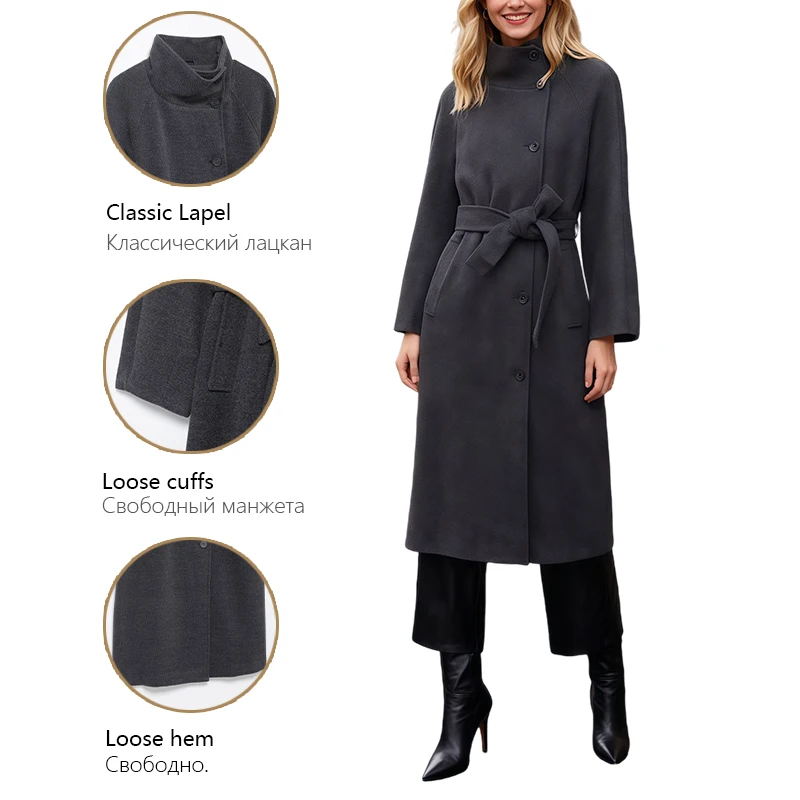 سترة معطف نسائية مع حزام بياقة واقفة وصدر واحد معطف عصري غير رسمي للخريف والشتاء ملابس غير رسمية Trafizaran #6