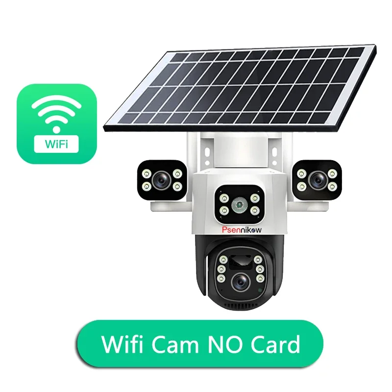 4K Dual Solar Panel Three Screen Camera 4G Sim/Wifi 3 Lens Linkage 8000mAh Battery WiFi Security PIR Motion Detect Waterproof
