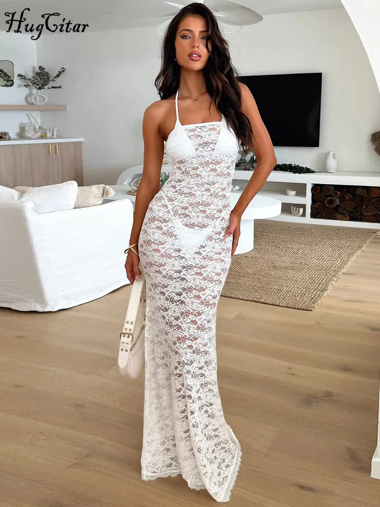 Hugcitar 2024 letni kwiatowy nadruk bez ramiączek seksowna przeszyta sukienka Maxi damska moda stroje na wakacje na plaży w klubie nocnym Y2K