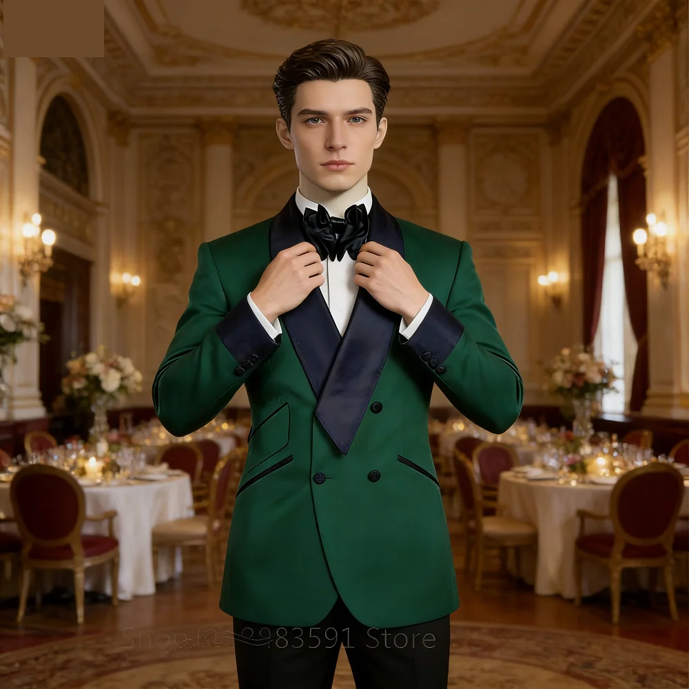 

Classic Blue Tuxedo Men's Monochromatic Blazer Casual Wedding Smoking Business Party New Fashion