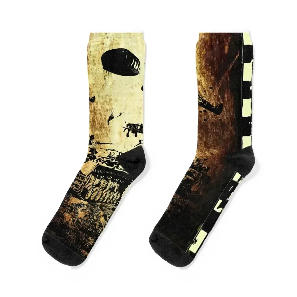 D DAY 1945 Socks with print hiphop man Toe sports Male Socks Women's