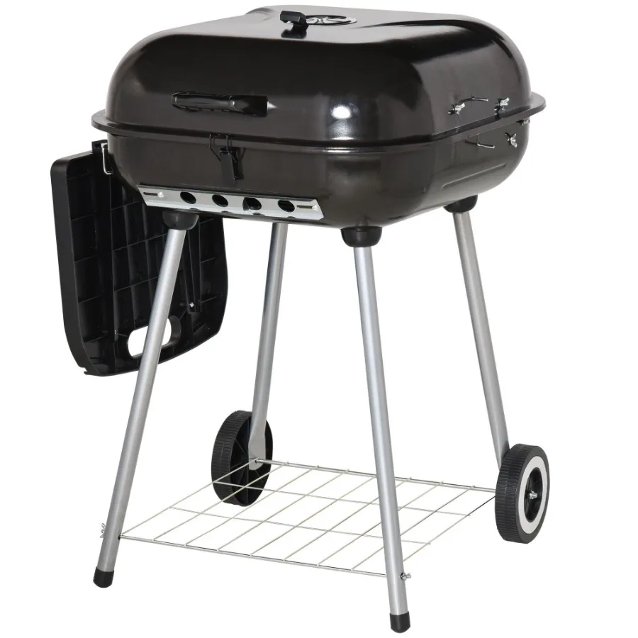 

21 Portable Charcoal Grill with Wheels and Bm Shelf BBQ Smoker with Adjustable Vents on Lid for Picnic Camping Backyard Cookin