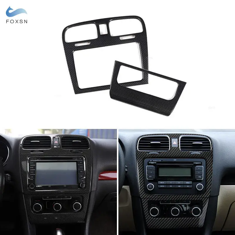 

Центральная панель управления компакт-диском, переключатель громкости, рамка, отделка для VW Golf 6 MK6 2008 2009 2010 2011 2012 2013 2 шт., декор из углеродного волокна из АБС-пластика