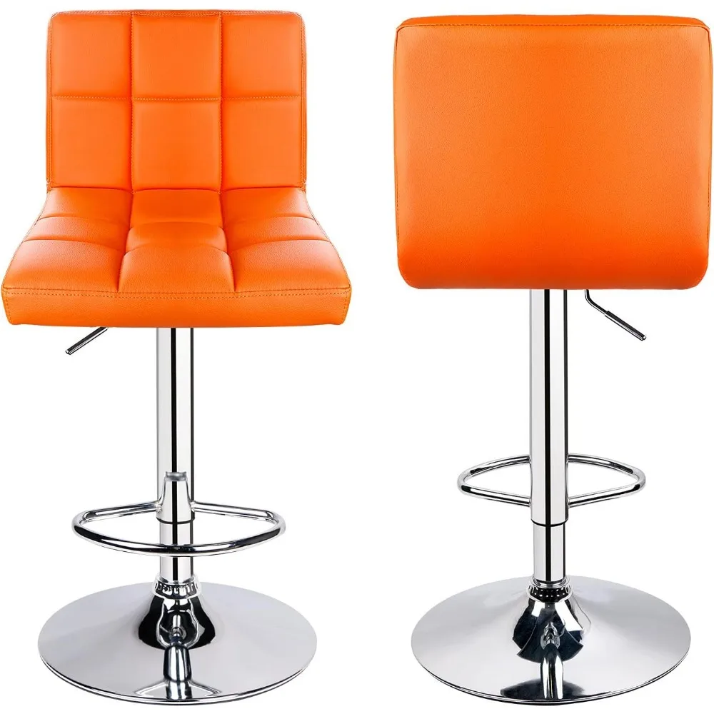 Home Bar Chairs Modern PU Leather Adjustable Swivel Bar Stool with Back Set of 2 (Orange) Living Room Chairs Stools Chair