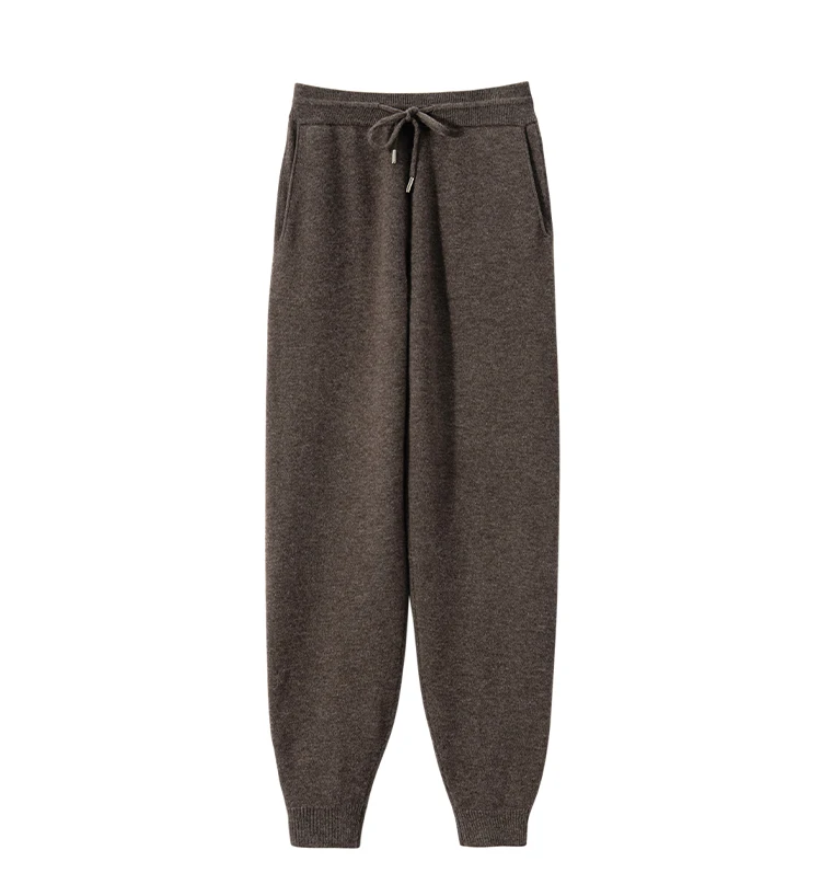 ฤดูใบไม้ร่วงฤดูหนาว 100% แคชเมียร์ผู้หญิงกางเกง Bunched ฟุตขนสัตว์ LACE-up Casual กางเกงกีฬากลางแจ้ง Jogging Light Breathable