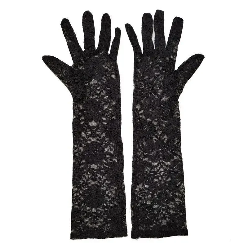 Lace Ruffle Y2k Gloves Fingerless Gloves Mittens JK Lolita Kawaii Women Mesh Fishnet Bowknot Black White Gloves UV Protection