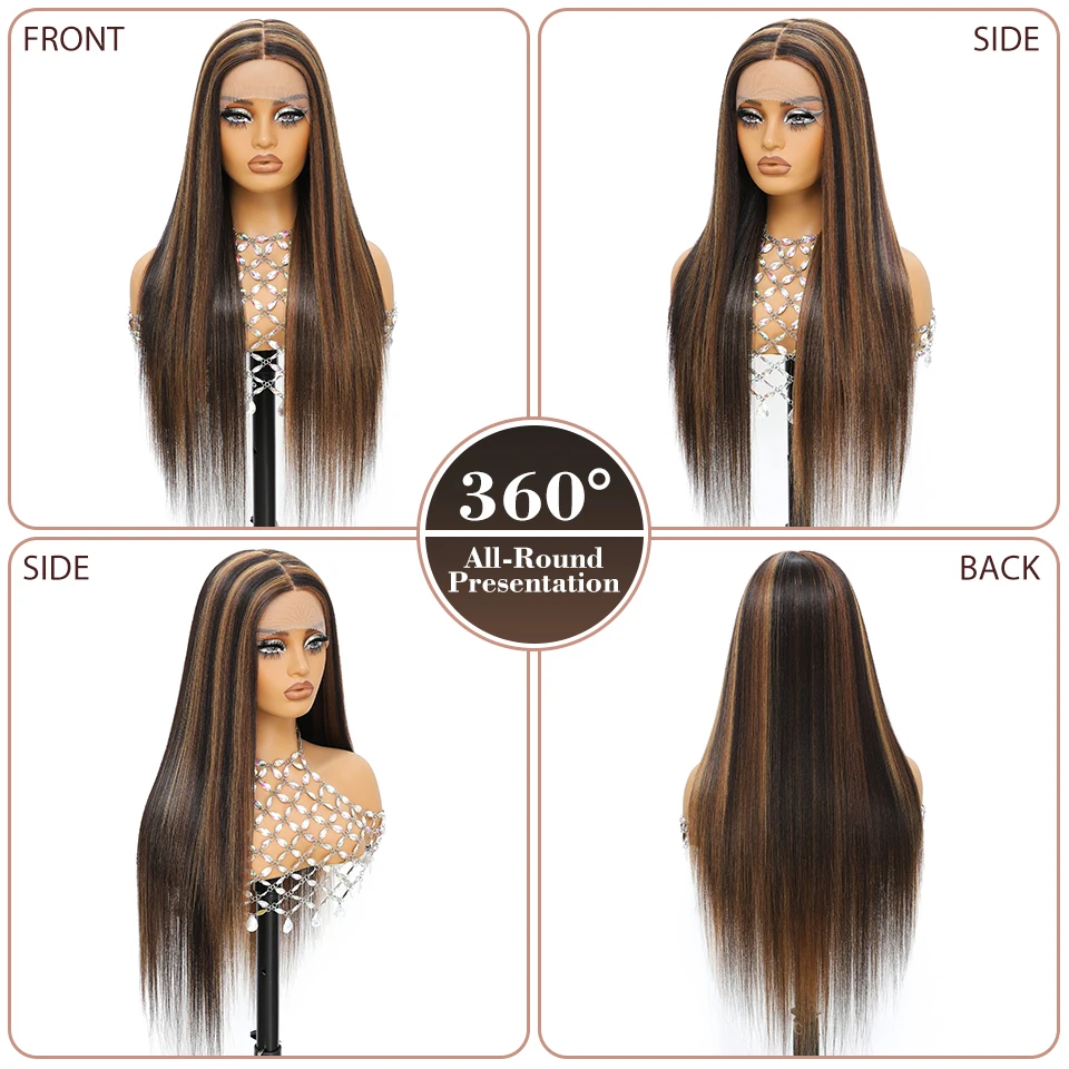 Lace Front Wigs 30 Inch Synthetic Straight T Part Lace Wigs For Afro Female High Temperature Fiber Pink Blonde HD Lace Women Wig