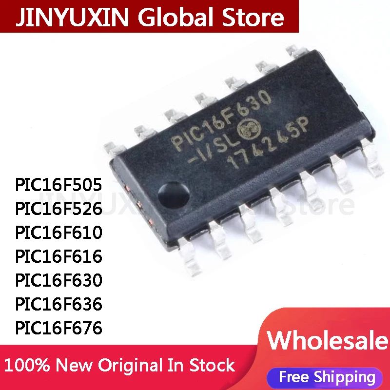 2Pcs PIC16F505 PIC16F526 PIC16F610 PIC16F616 PIC16F630 PIC16F636 PIC16F676 -I/SL SOP14 IC Chip